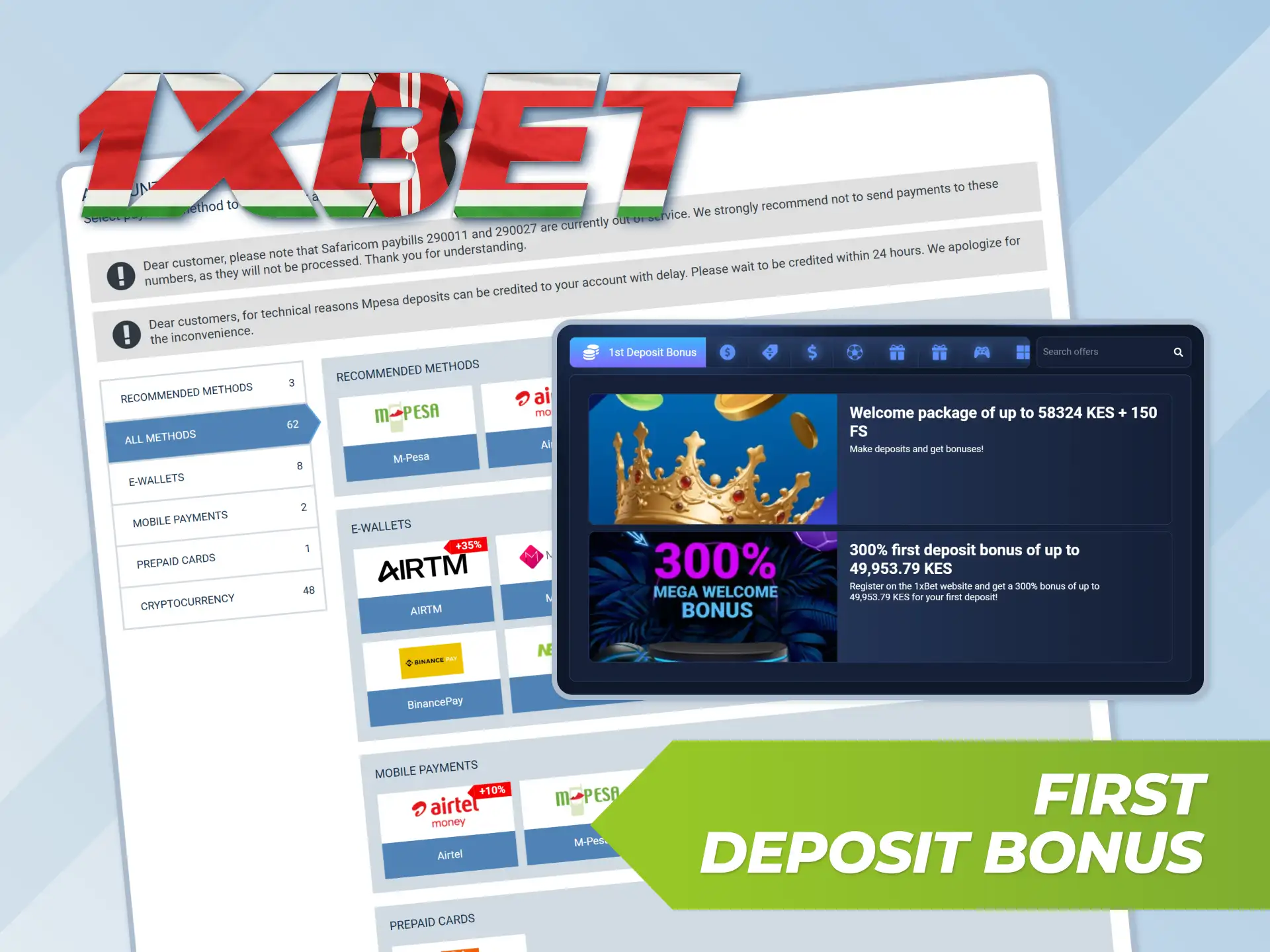 Receive a first deposit bonus on 1xBet to start betting.
