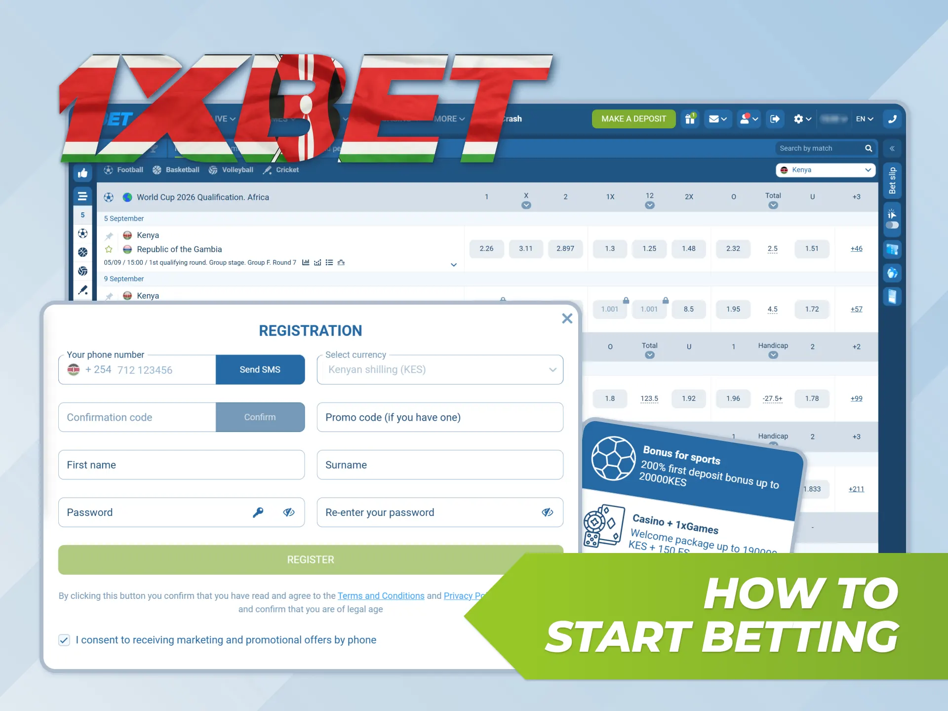 Place bets easily on 1xBet Kenya's sports or live.