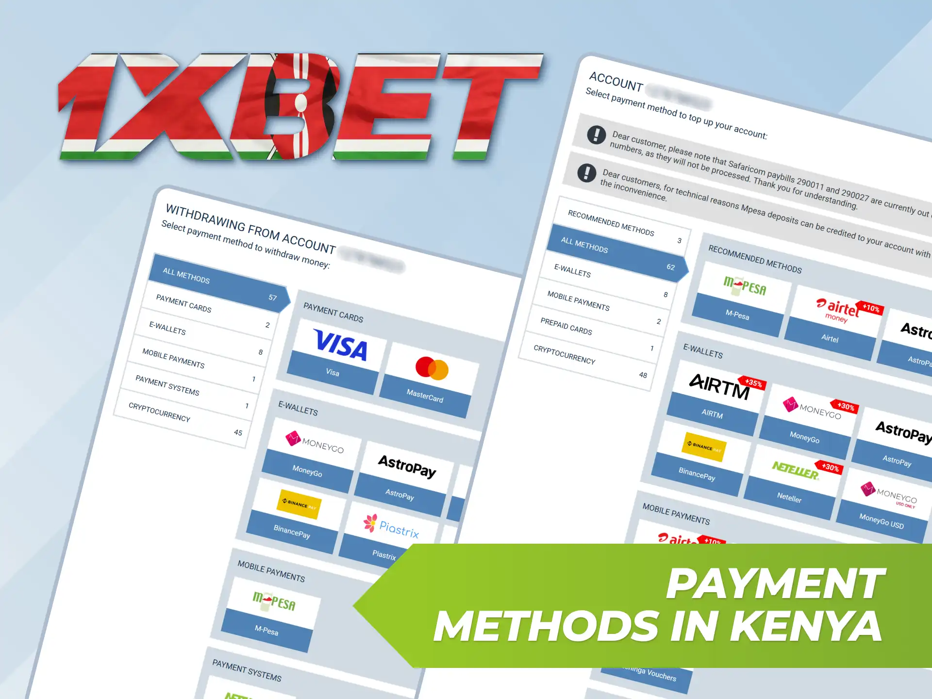 Enjoy secure and convenient online payment methods at 1xBet Kenya.