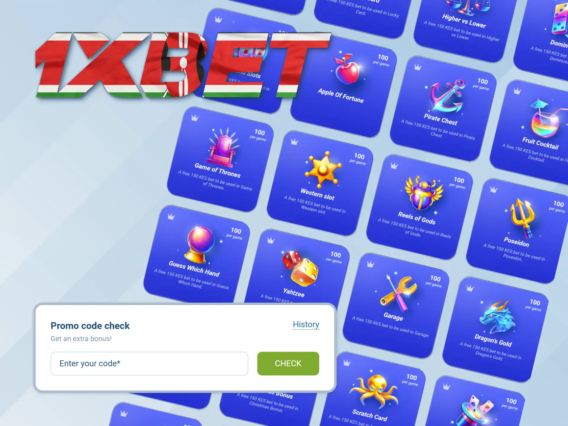 Use a promo code to get bonuses at 1xBet Kenya.