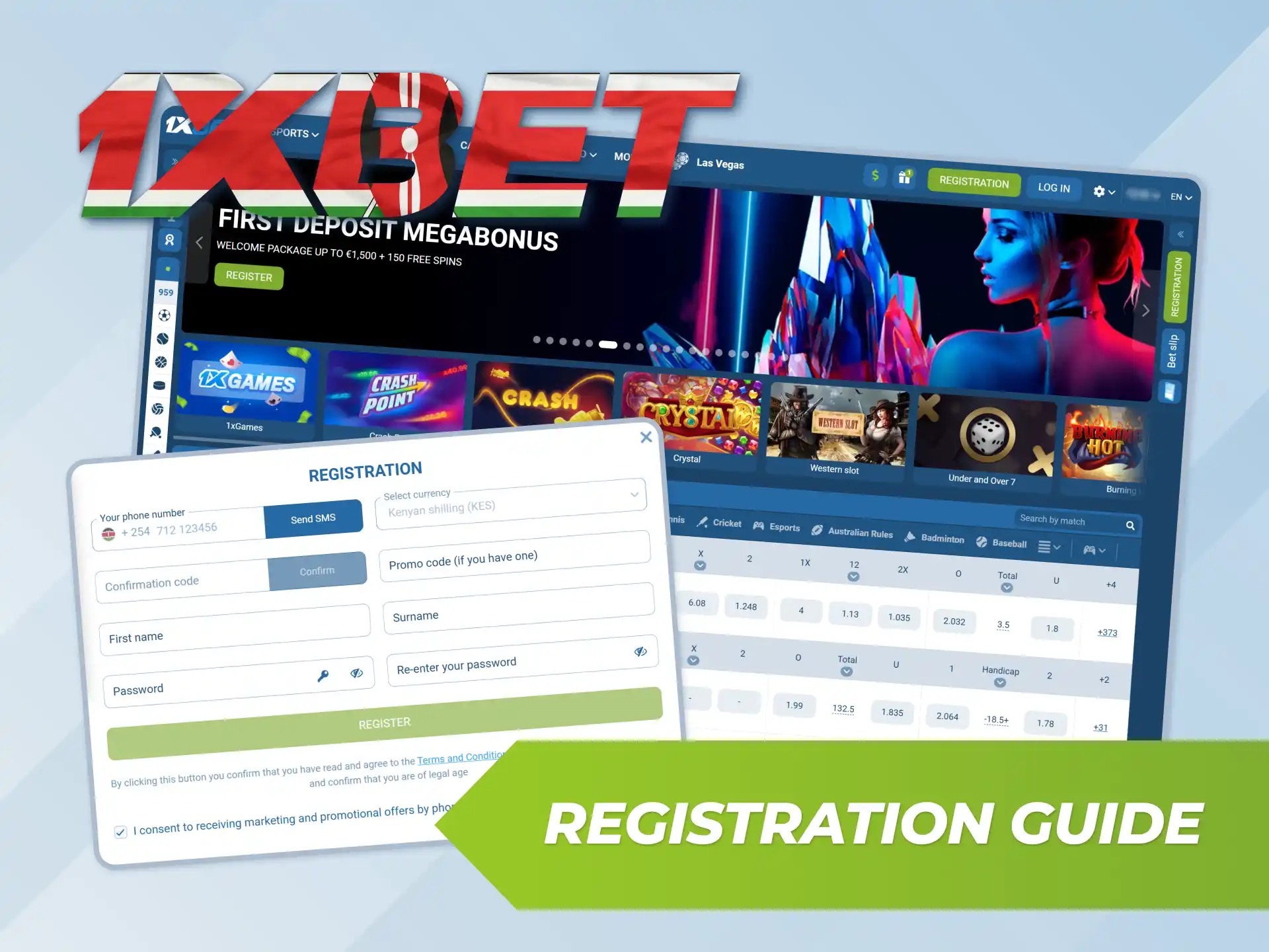 Register your account on the official 1xBet Kenya website.
