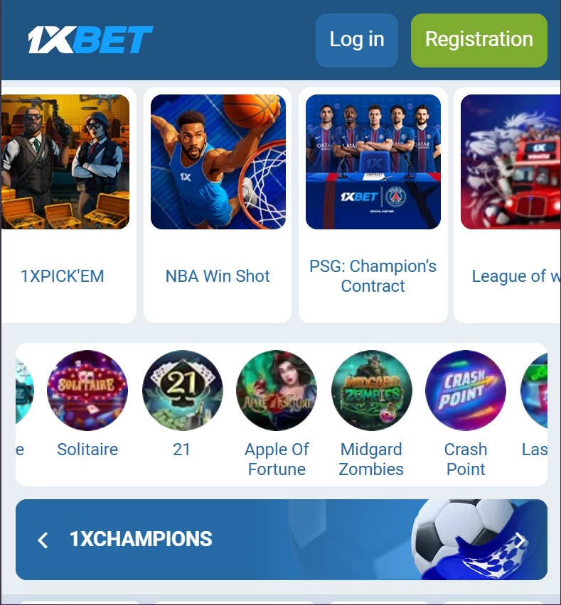 1xbet main screen