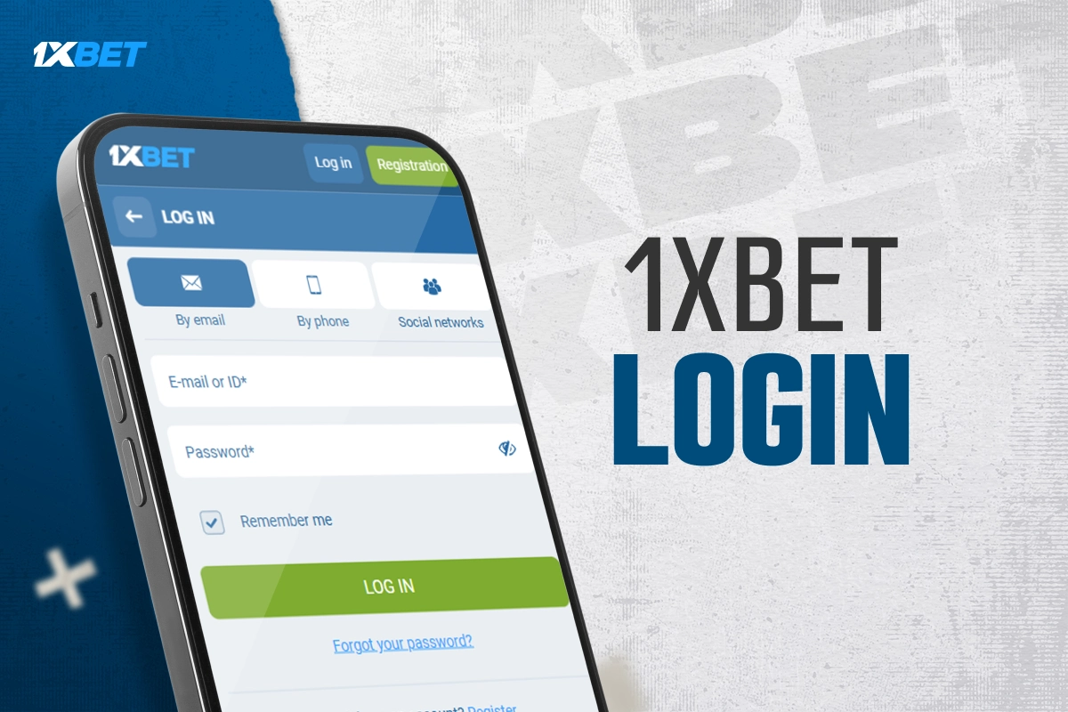 1xBet login form on smartphone screen, secure access to sports betting account