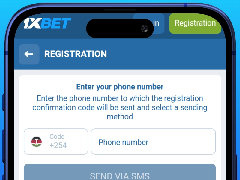 1xBet Kenya registration form displayed in the mobile app for creating a new account