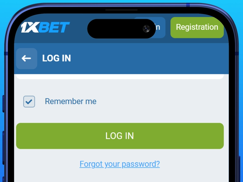 1xBet mobile app login confirmation screen showing successful account access