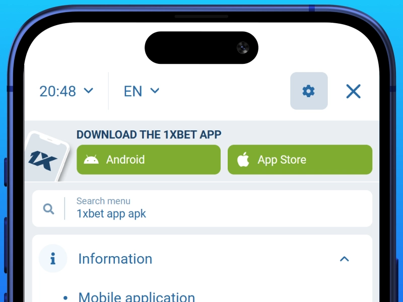 1xBet Kenya official website mobile application section with iOS download option