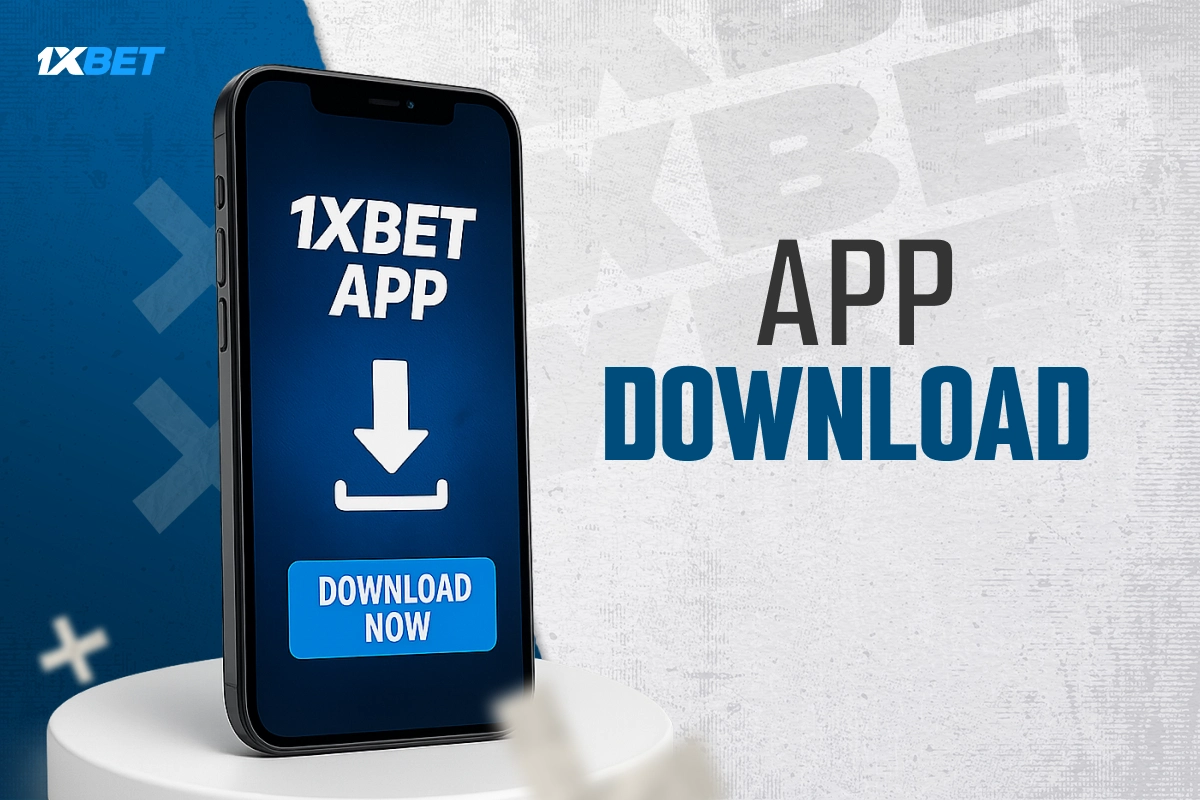 Download 1xBet app on smartphone with 'Download Now' button, app logo and download icon