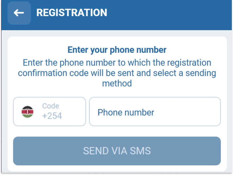 1xBet Kenya registration page showing sign-up form and promo code field for new users