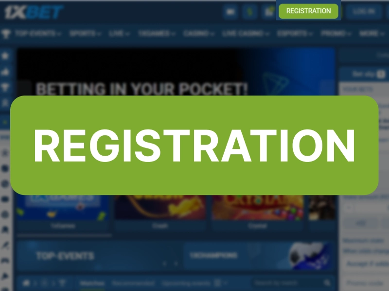 1xBet Kenya homepage showing highlighted Registration button in the top right corner