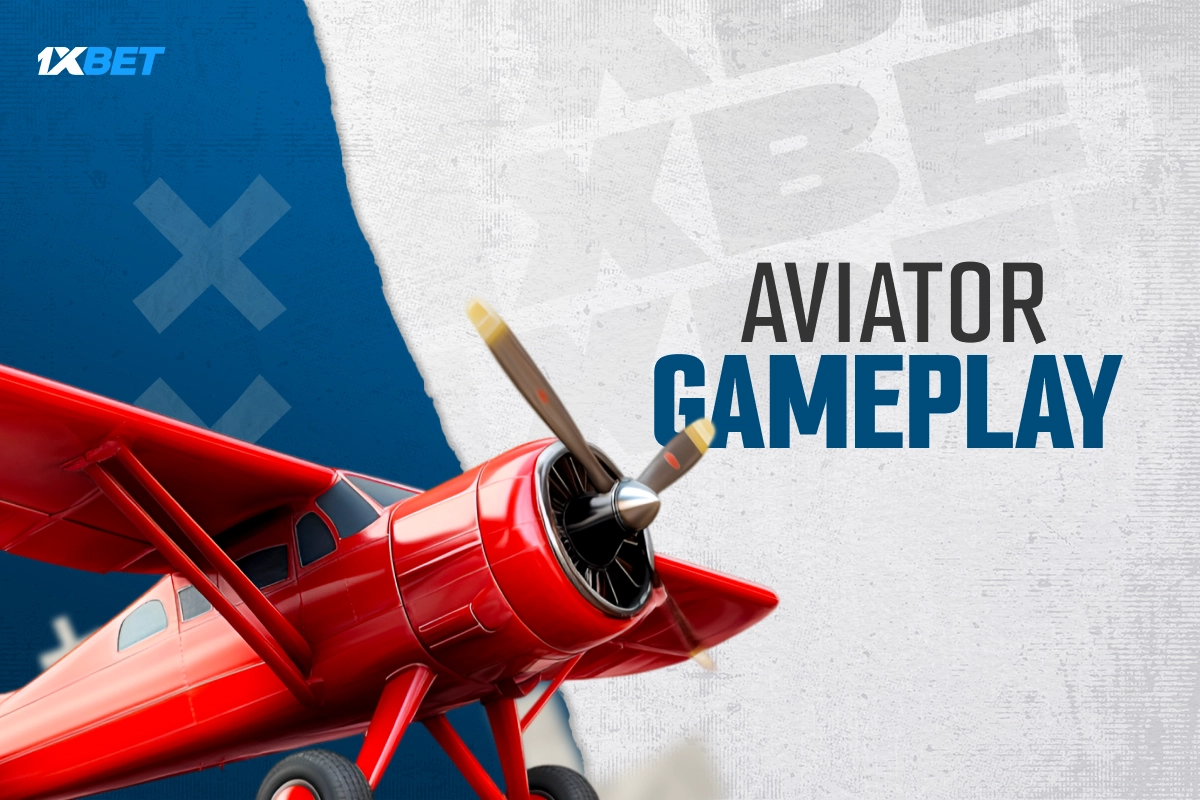 Aviator gameplay on 1xBet showing airplane and real-time crash game mechanics