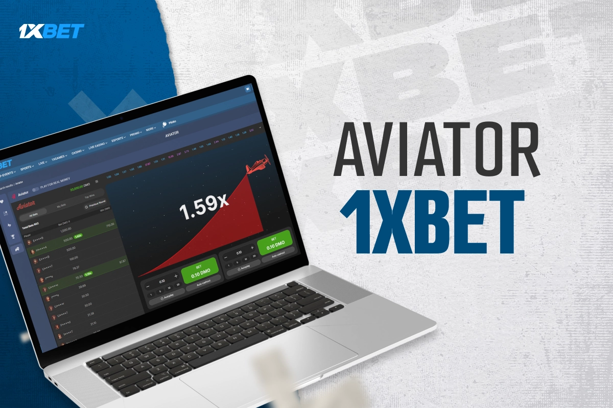 Aviator game on 1xBet platform displayed on laptop with live multiplier interface