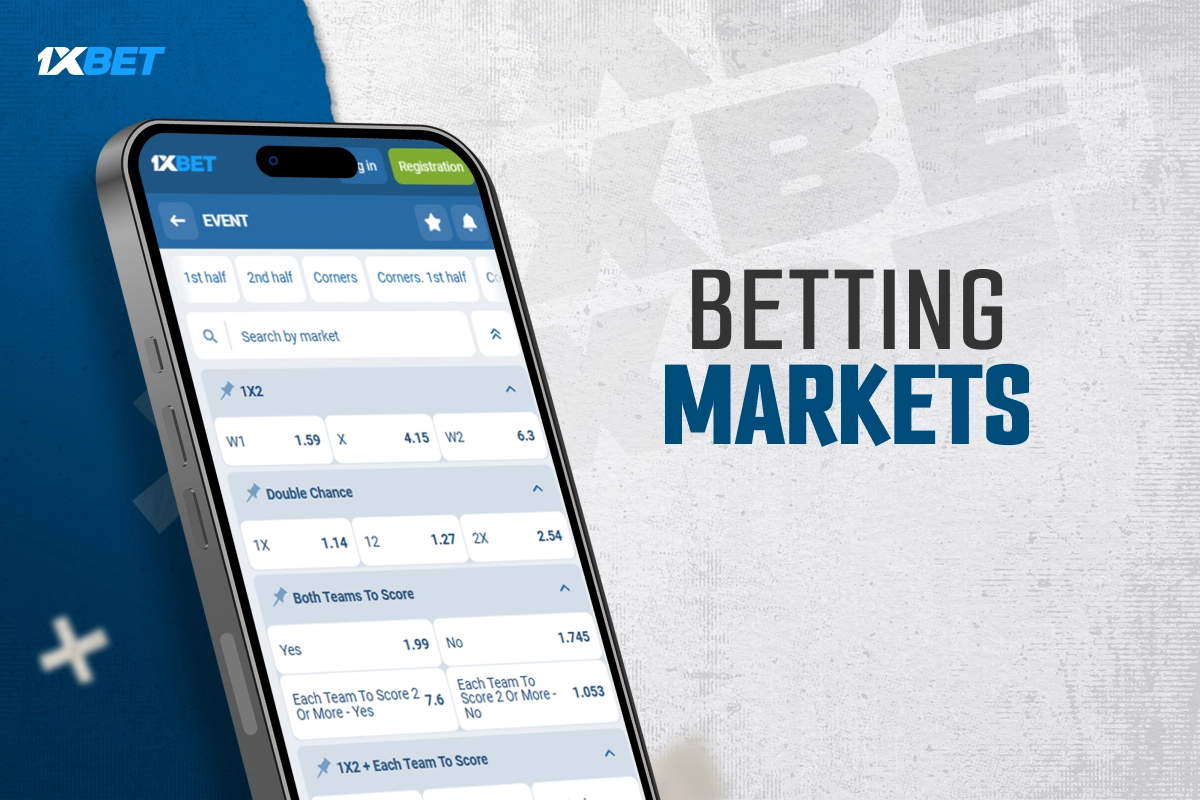 1xBet betting markets displayed on smartphone with multiple sports odds