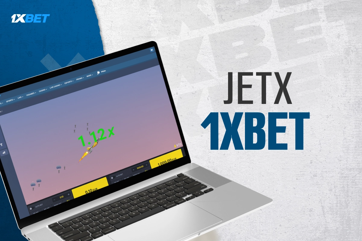 JetX crash game on 1xBet platform shown on laptop screen